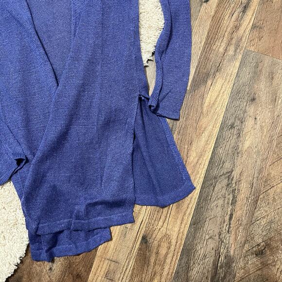 J.Jill Small Purple Open Front Linen Blend Sheer Longline Slit Cardigan Sweater - Picture 2 of 5